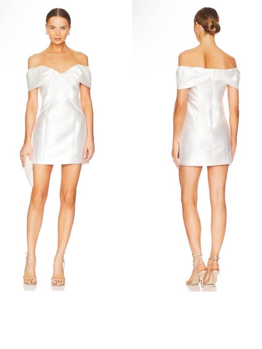 Elliatt Off-Shoulder Pearl Satin Mini Dress
